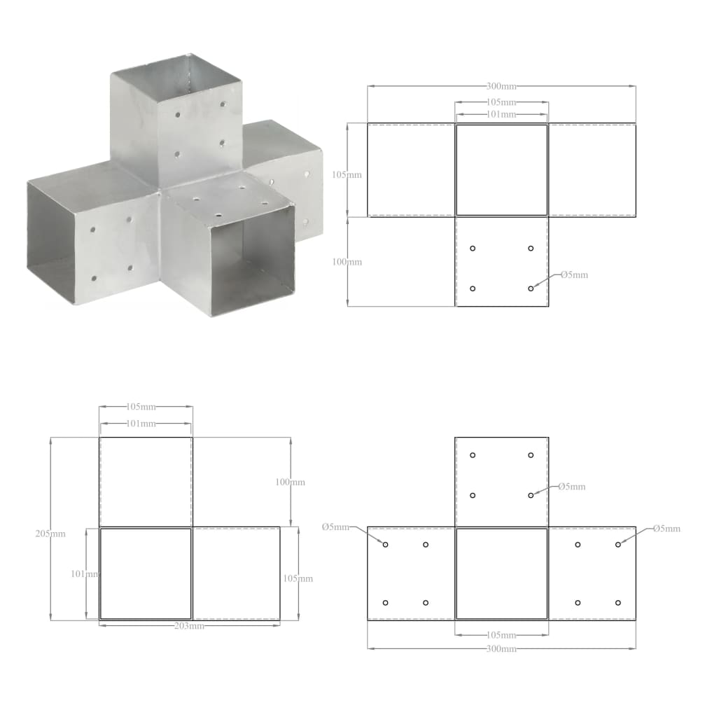 Stolpesko 4 stk X-form galvanisert metall 101x101 mm