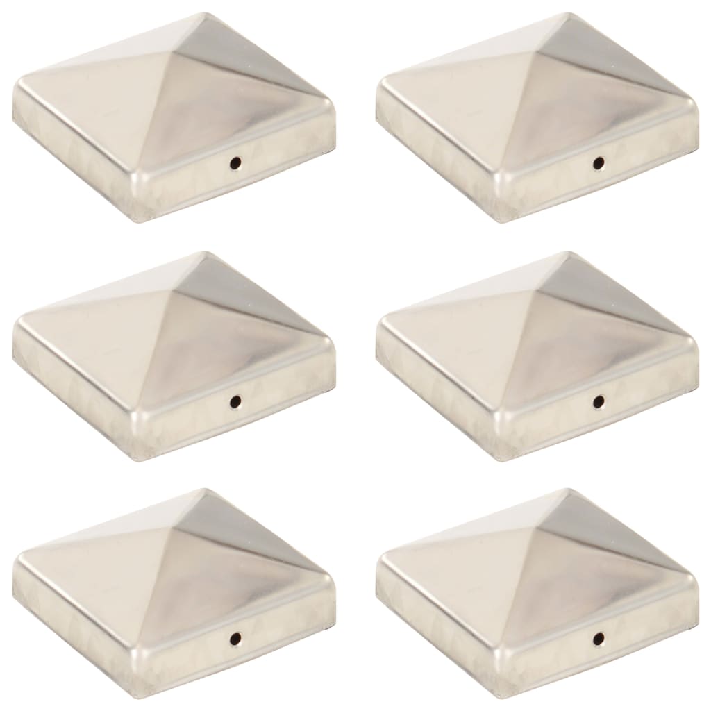 Gjerdestolpehatter pyramide 6 stk rustfritt stål 81x81 mm