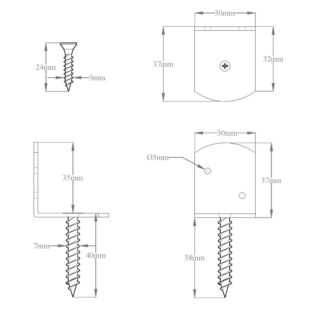 Gjerdebeslag 4 stk L-form galvanisert metall
