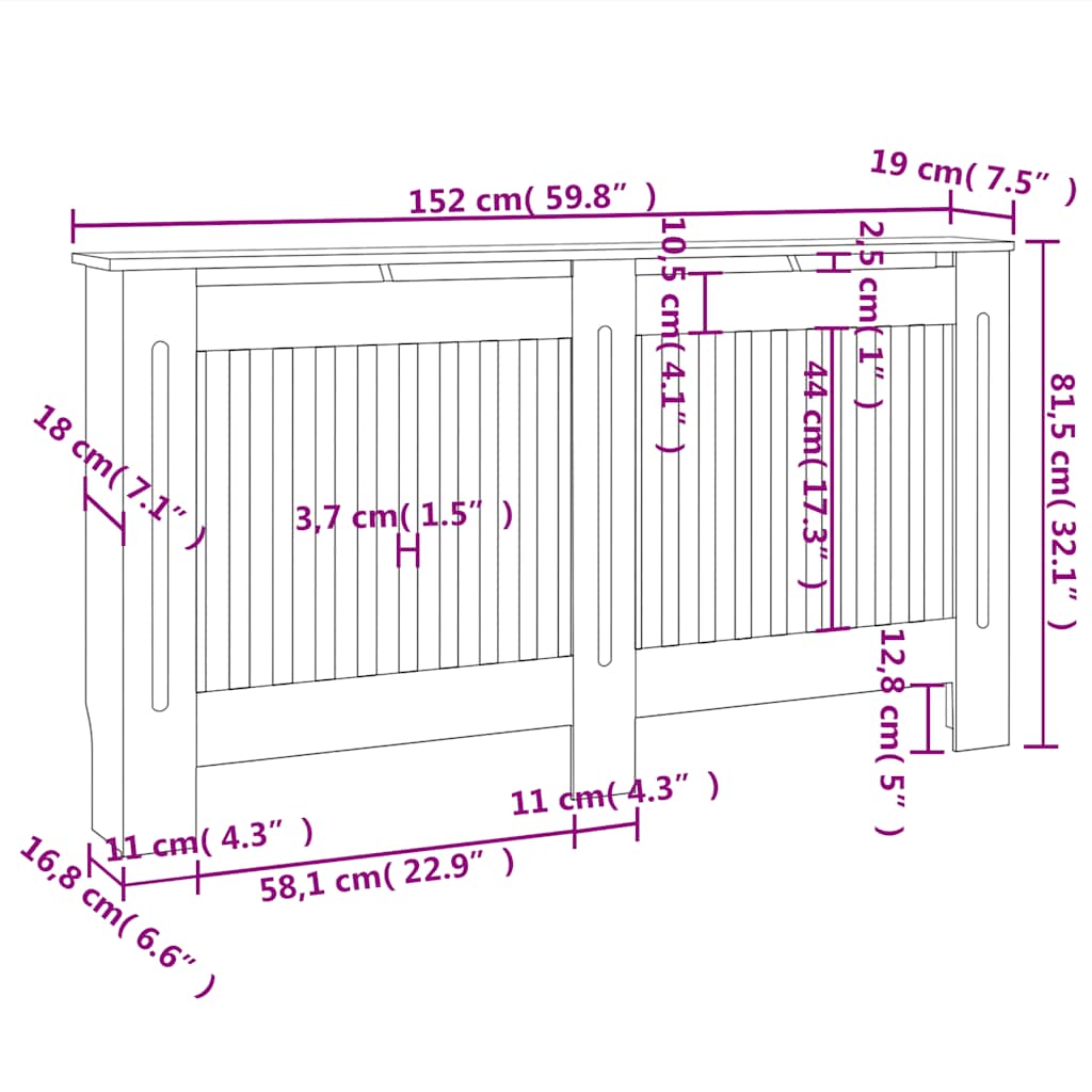 Radiatordeksel svart 152x19x81,5 cm konstruert tre
