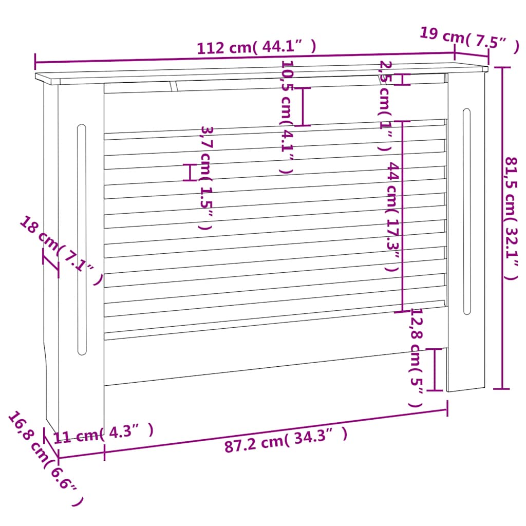 Radiatordeksel antrasitt 112x19x81,5 cm MDF