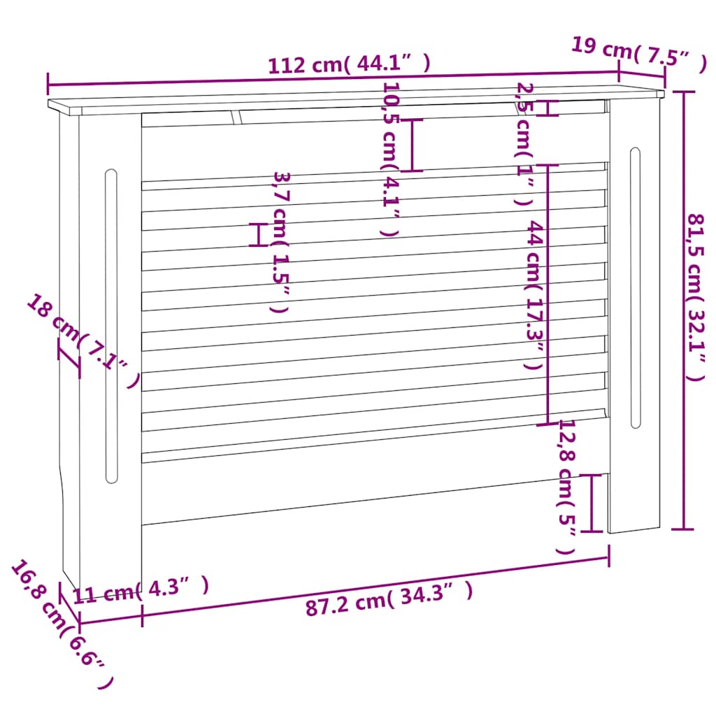 Radiatordeksel 112x19x81,5 cm MDF