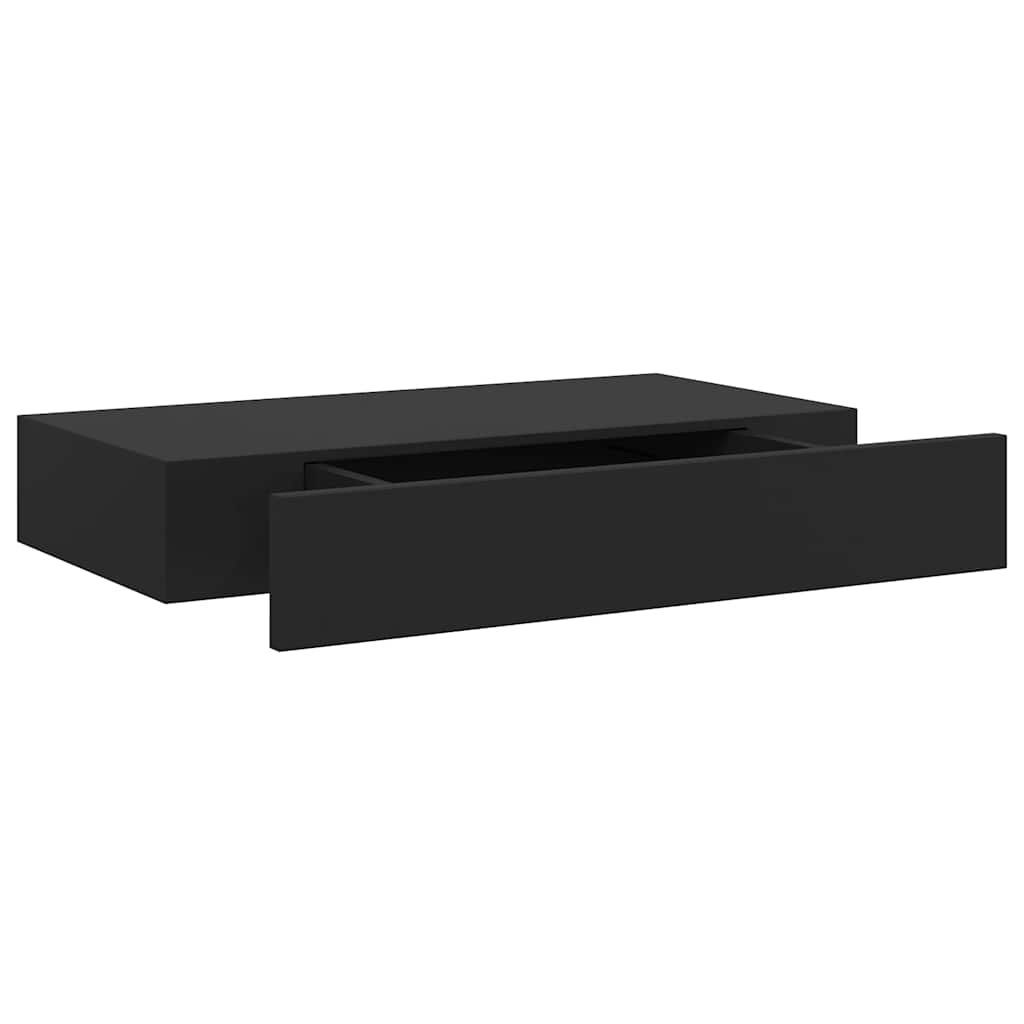 Vegghylle med skuff svart 48x25x8 cm