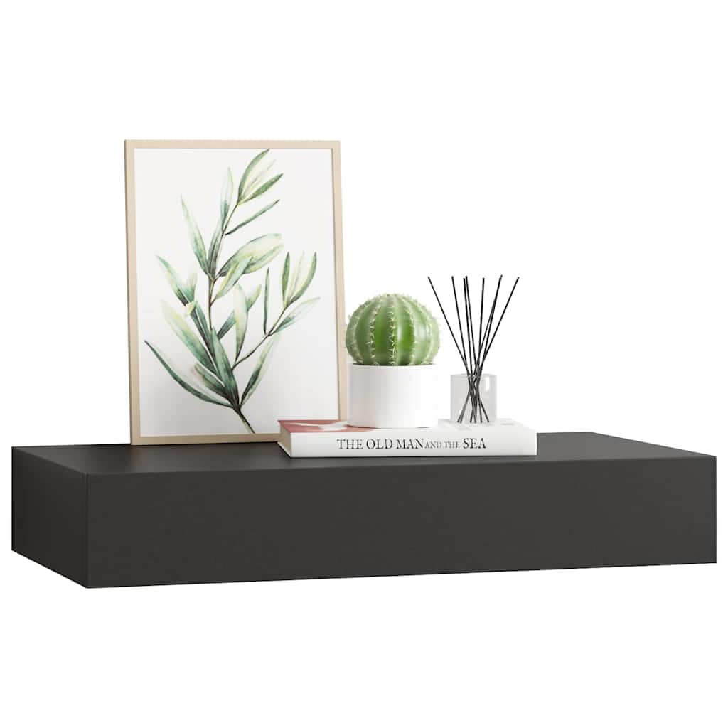 Vegghylle med skuff svart 48x25x8 cm