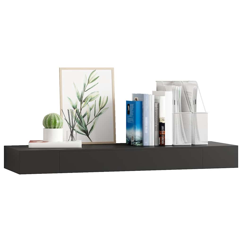Vegghylle med skuff svart 80x25x8 cm