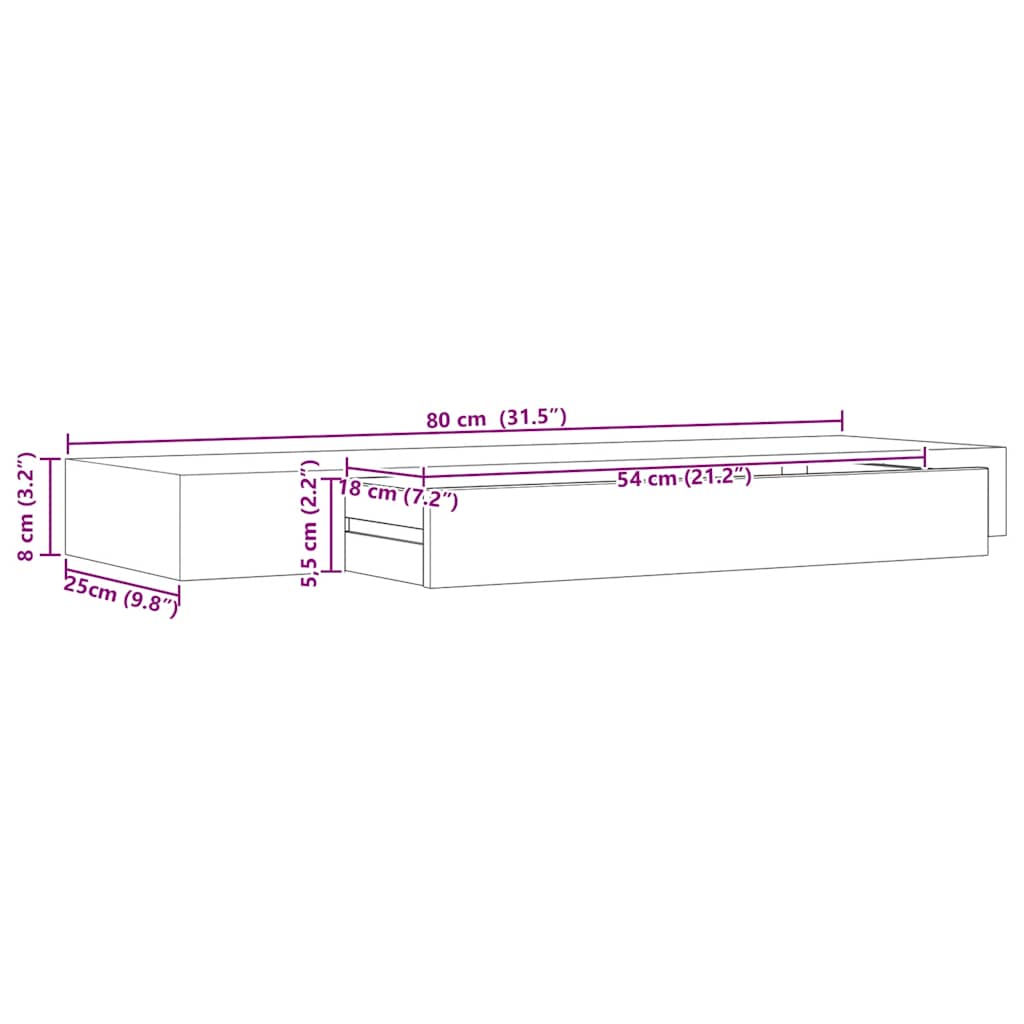 Vegghylle med skuff svart 80x25x8 cm