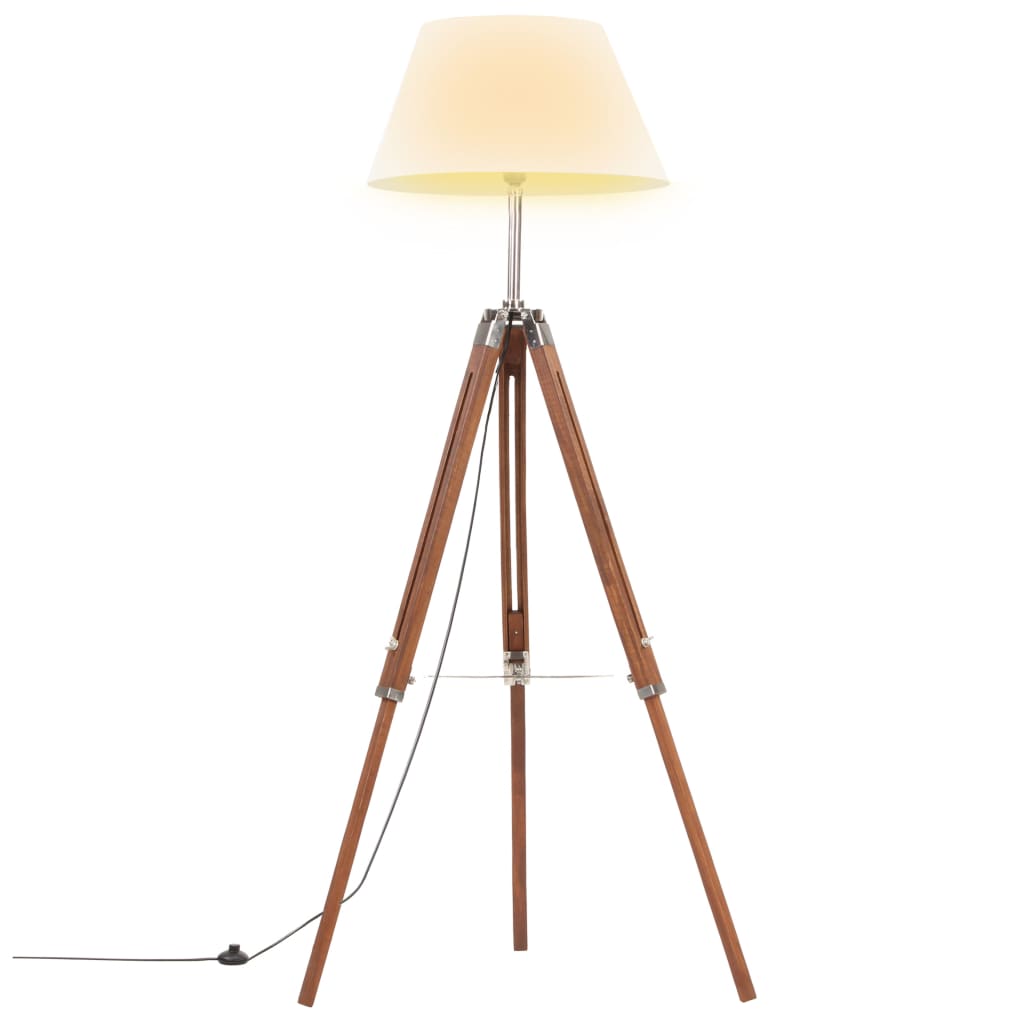 Gulvlampe med stativ honningbrun og hvit heltre teak 141 cm