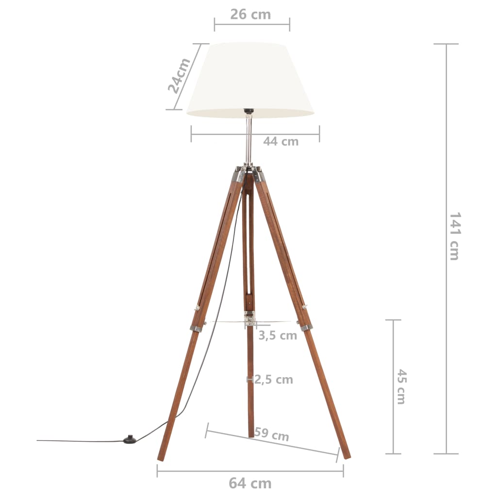 Gulvlampe med stativ honningbrun og hvit heltre teak 141 cm