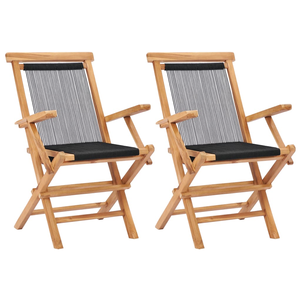 Klappstoler 2 stk heltre teak og tau