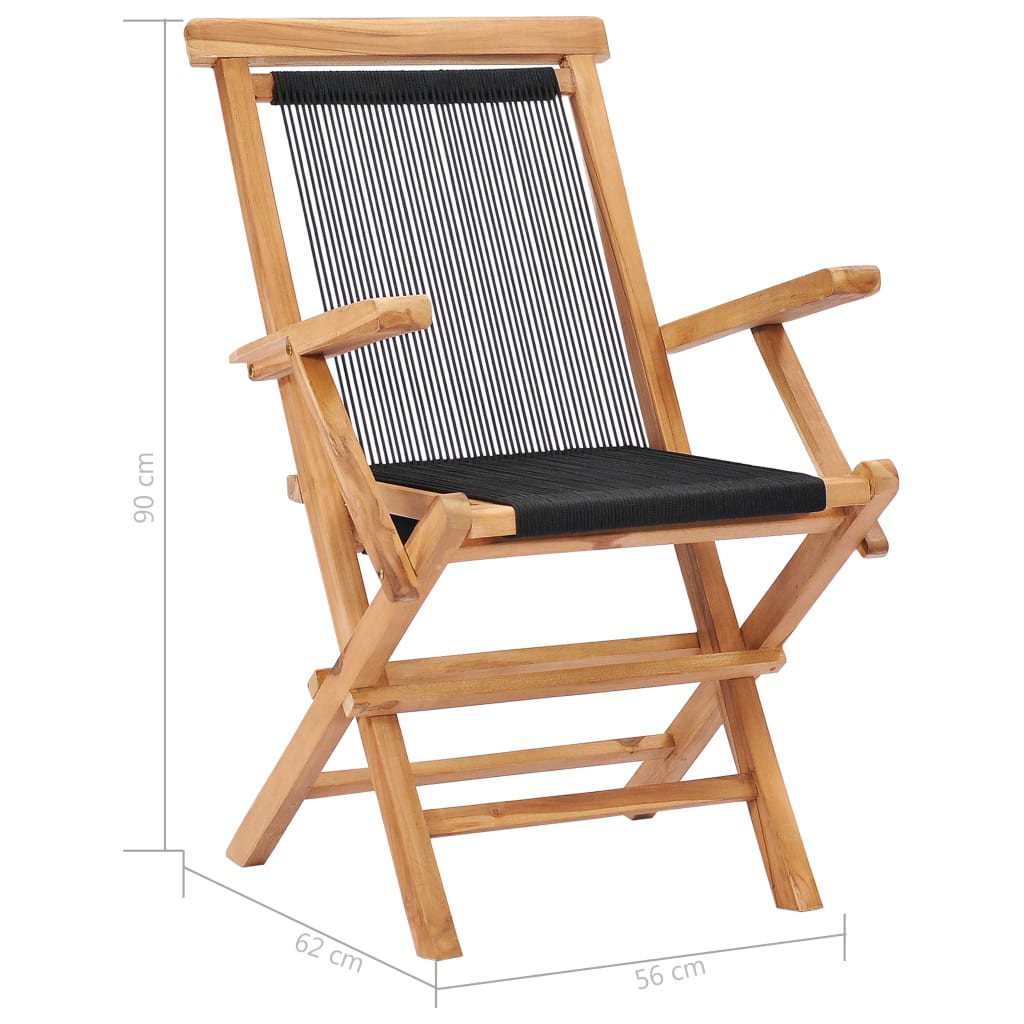 Klappstoler 2 stk heltre teak og tau