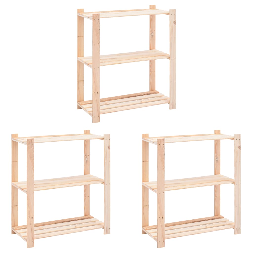 Lagringshyller 3 etasjer 3 stk 80x38x90cm heltre furu 150kg