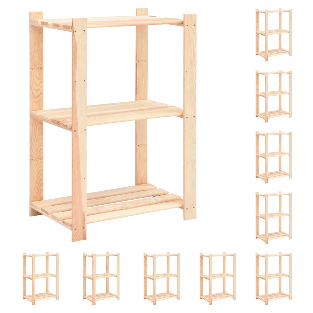 Lagringshyller 3 etasjer 10stk 60x38x90cm heltre furu 150kg