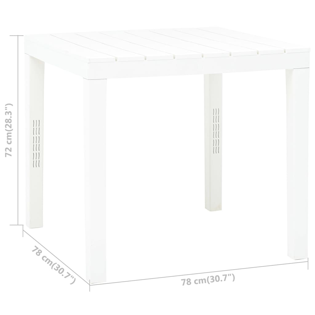 Hagebord hvit 78x78x72 cm plast vidaXL