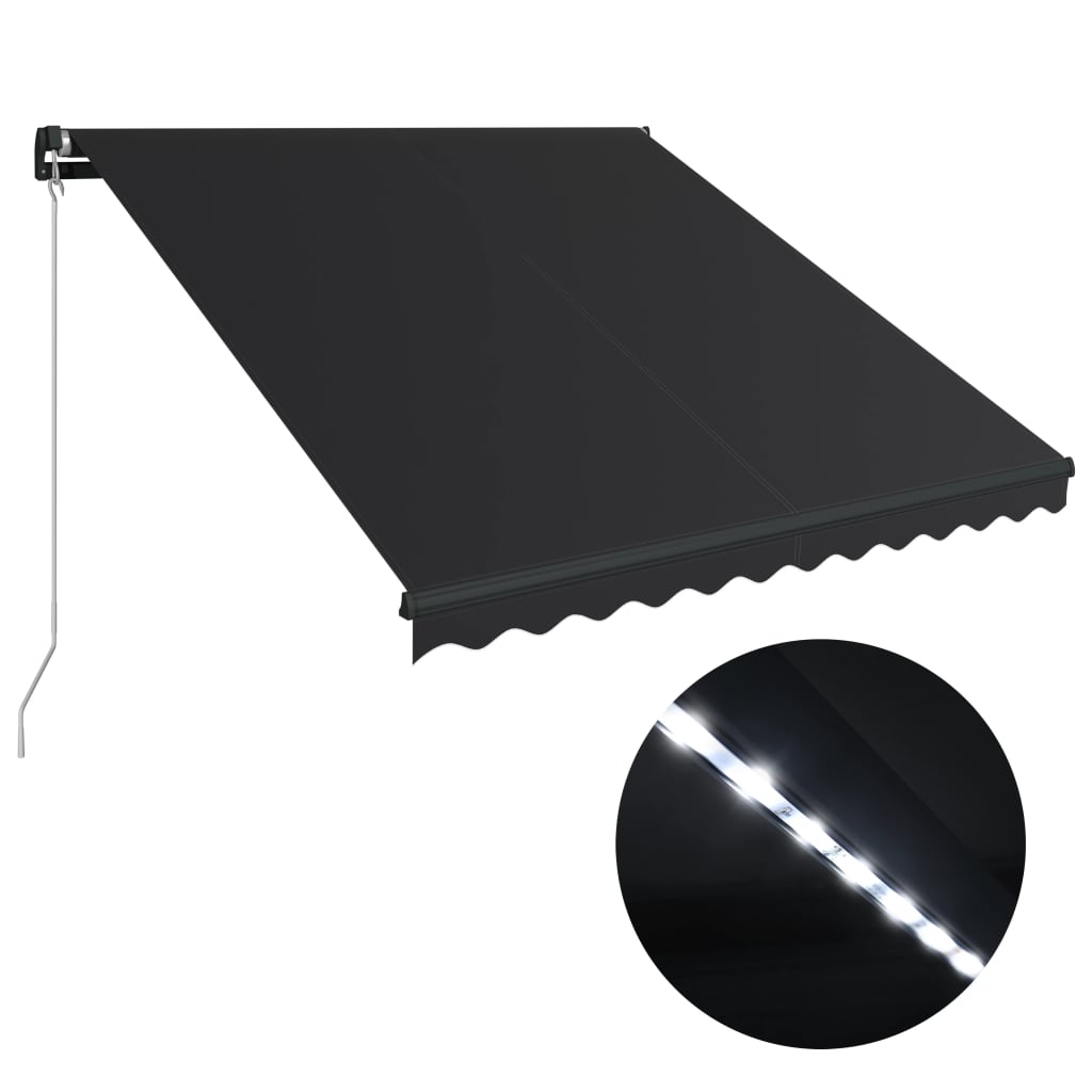 Manuell uttrekkbar markise med LED 300x250 cm antrasitt