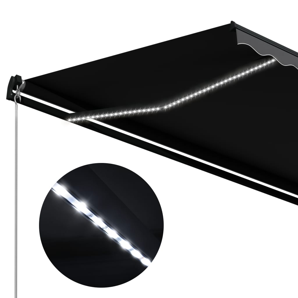 Manuell uttrekkbar markise med LED 300x250 cm antrasitt