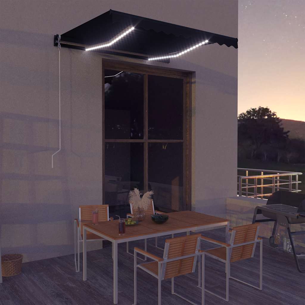 Manuell uttrekkbar markise med LED 300x250 cm antrasitt vidaXL