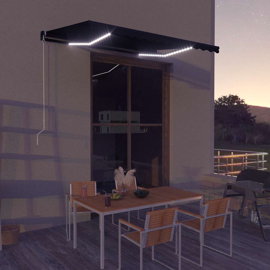 Manuell uttrekkbar markise med LED 350x250 cm antrasitt vidaXL