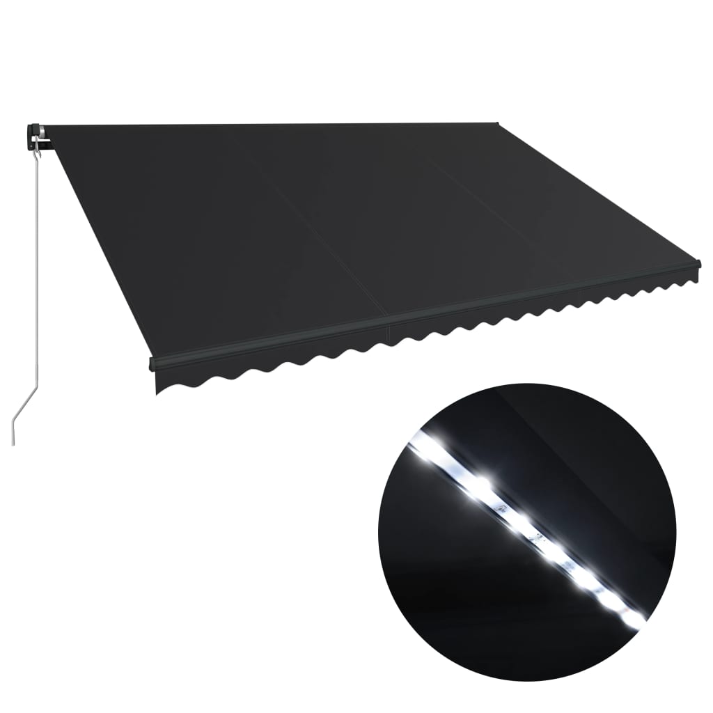 Manuell uttrekkbar markise med LED 500x300 cm antrasitt