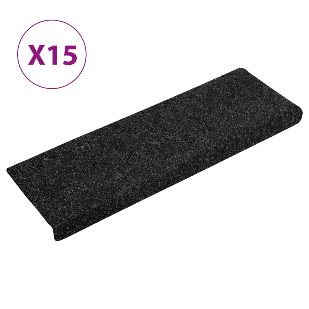 Trappematter selvklebende 15 stk 65x21x4 cm svart rektangulær kant