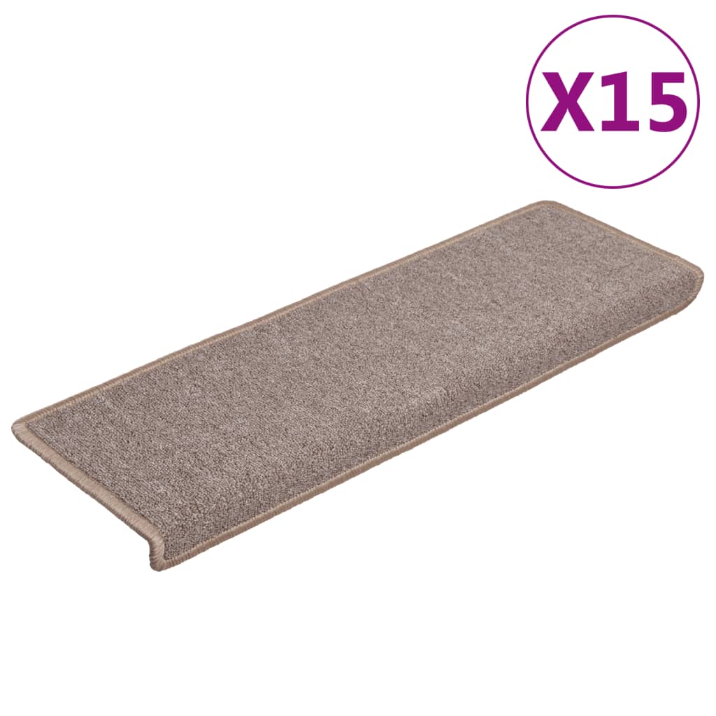 Trappematter 15 stk 65x21x4 cm lysebrune rektangulære kanter vidaXL