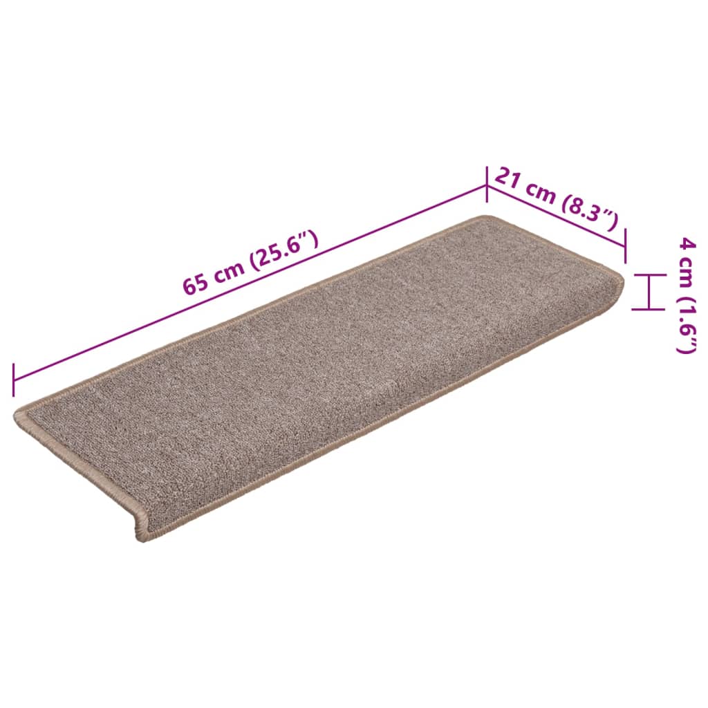 Trappematter 15 stk 65x21x4 cm lysebrune rektangulære kanter vidaXL