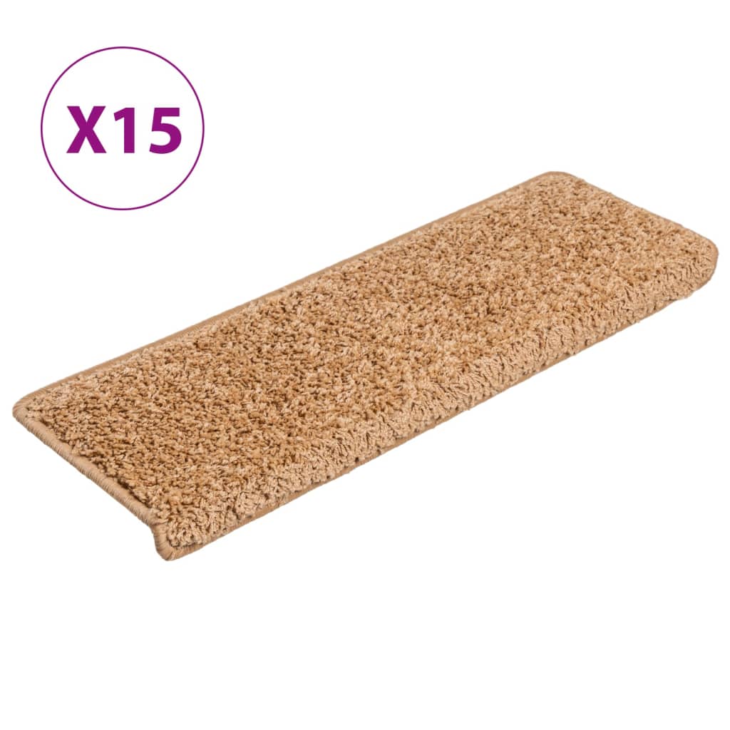 Trappematter 15 stk 65x21x4 cm beige rektangulær kant
