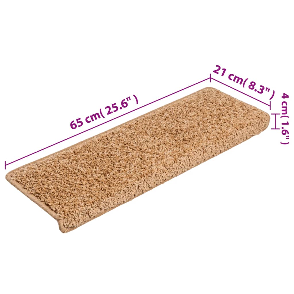 Trappematter 15 stk 65x21x4 cm beige rektangulær kant