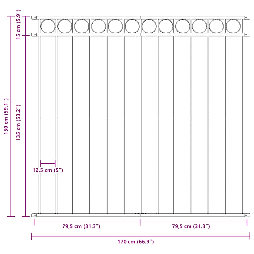 Gjerdepanel ASSEN stål 1,7x1,5 m svart