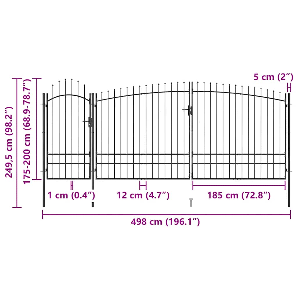 Hagegjerdeport Woerden med spydtopp 5x1,95 m svart