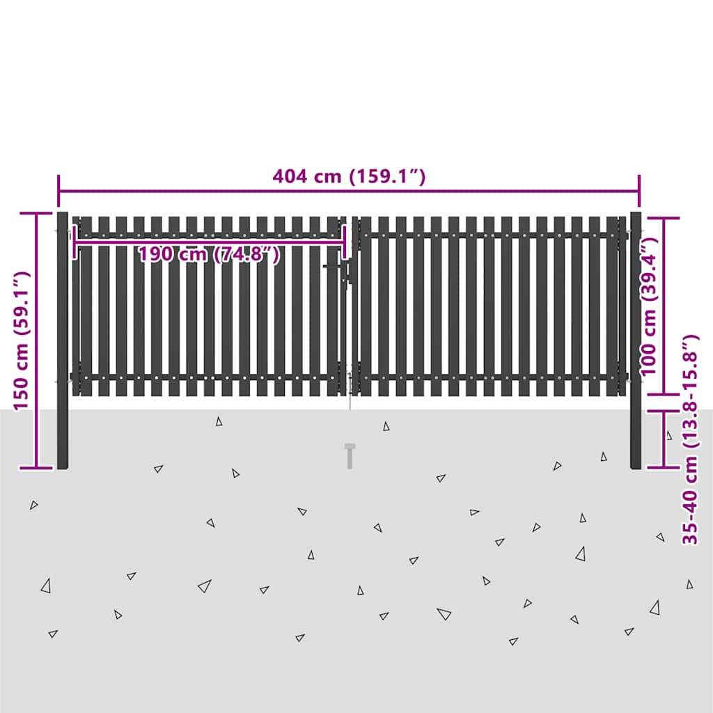 Hagegjerde stål 400x100 cm antrasitt
