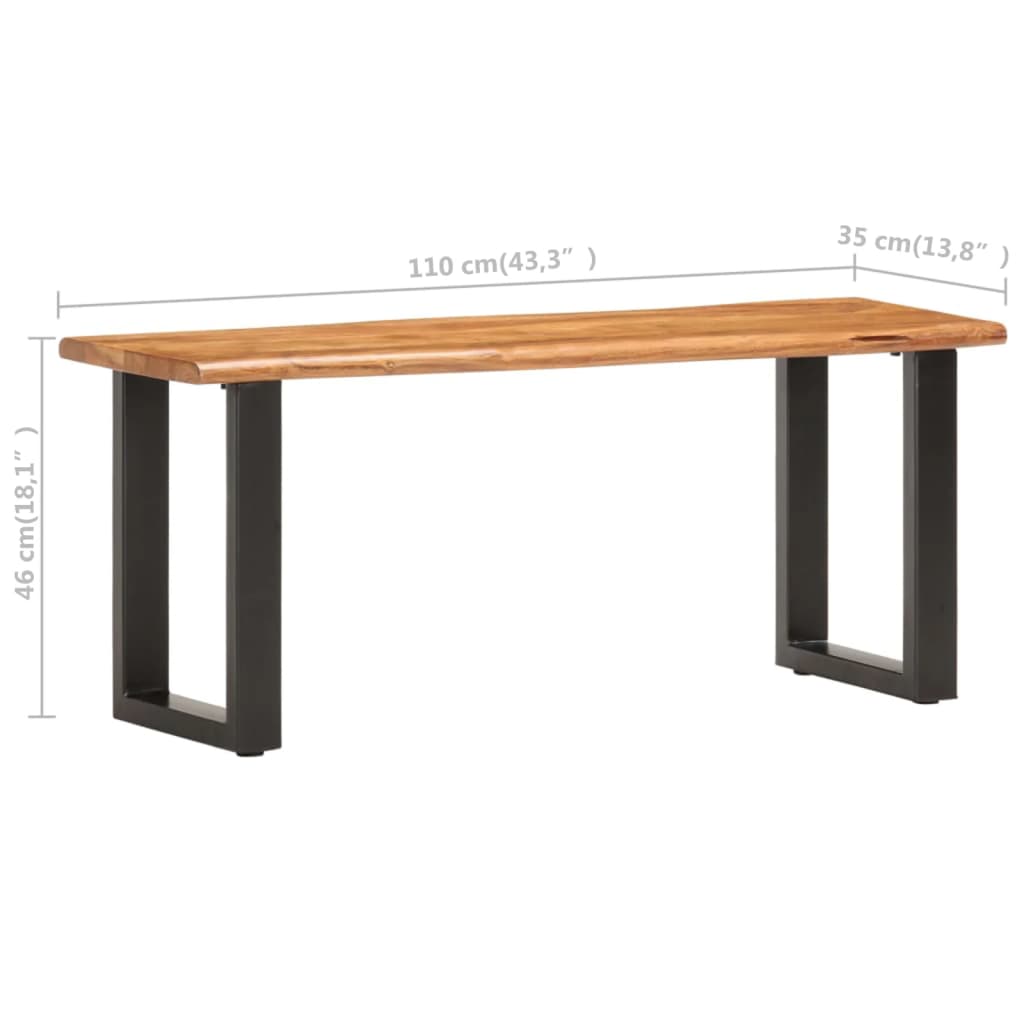 Benk med naturlig kant 110 cm heltre akasie og stål