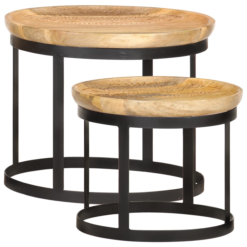 Runde sidebord 2 stk heltre mango og stål