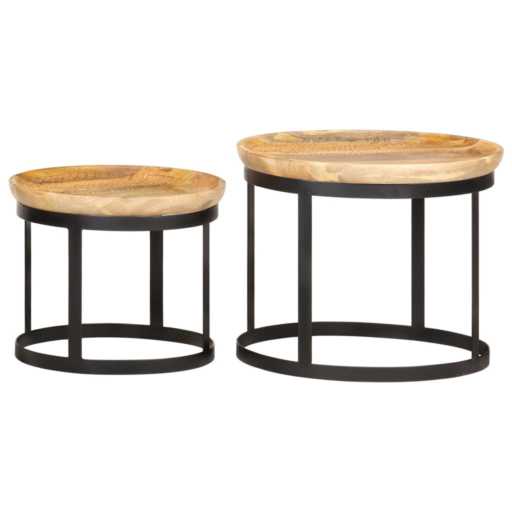 Runde sidebord 2 stk heltre mango og stål