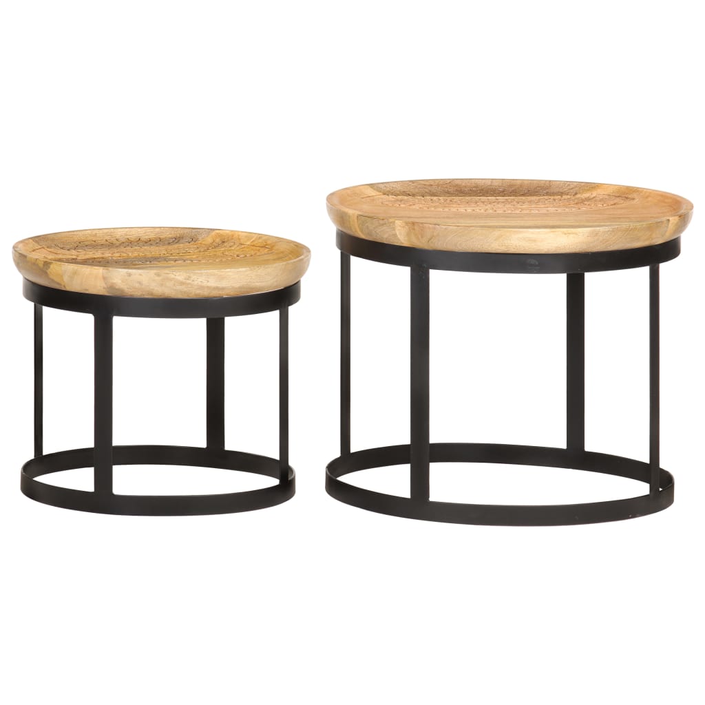 Runde sidebord 2 stk heltre mango og stål