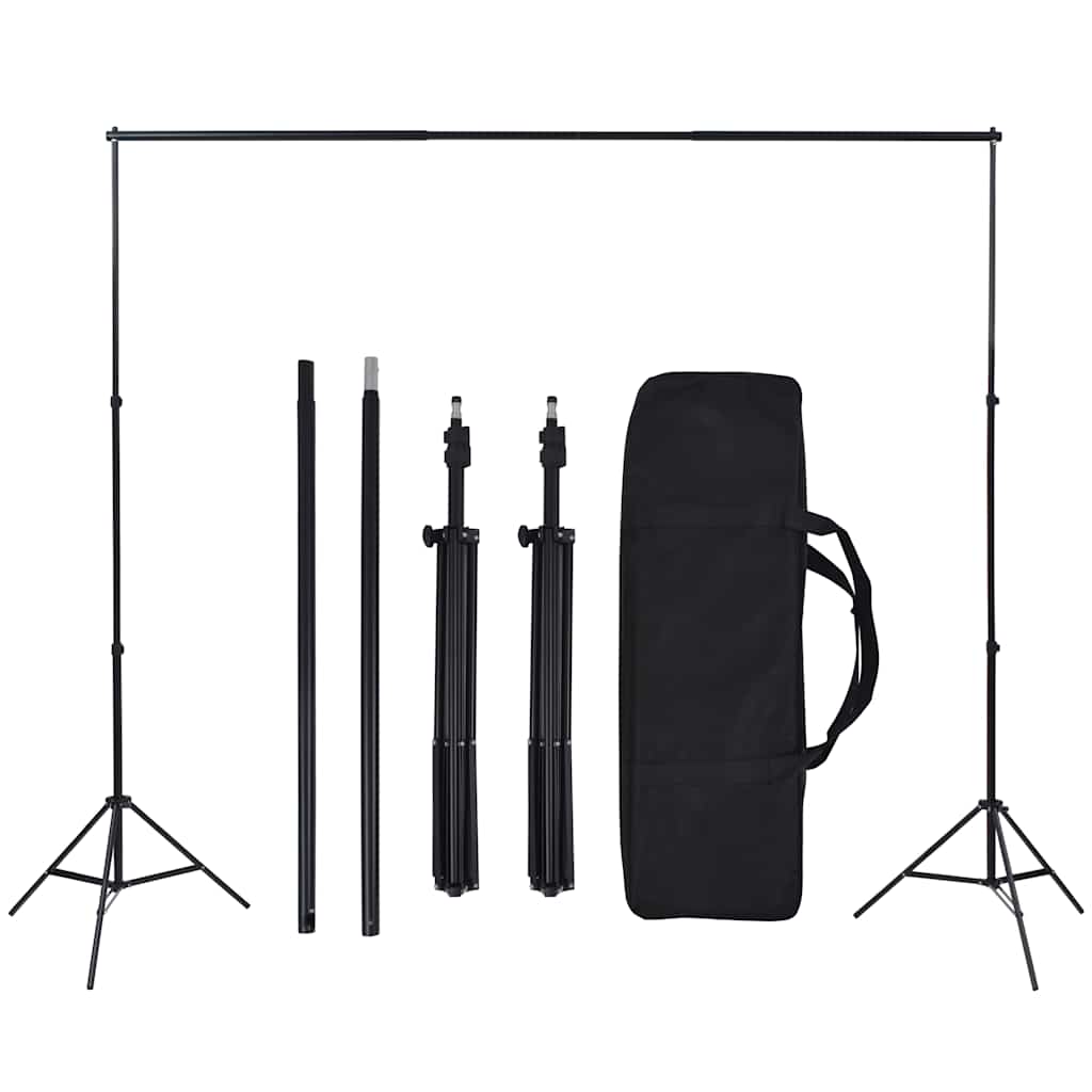 Fotostudiosett med bakgrunner, lamper og parasoller