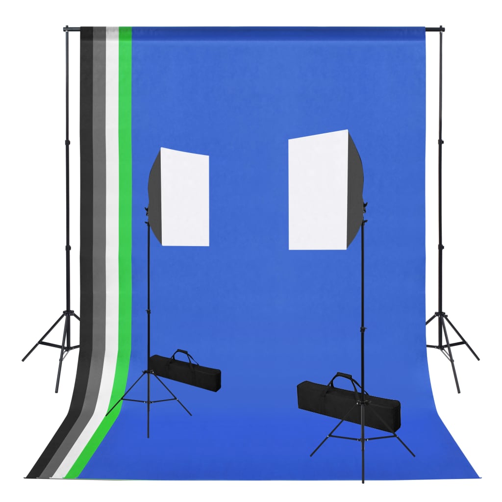 Fotostudiosett med softbokslys og bakgrunner