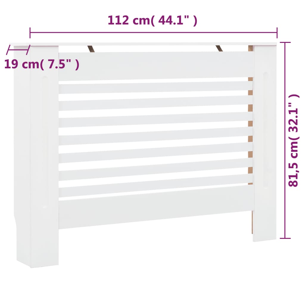 Radiatordeksler 2 stk hvit 112x19x81,5 cm MDF