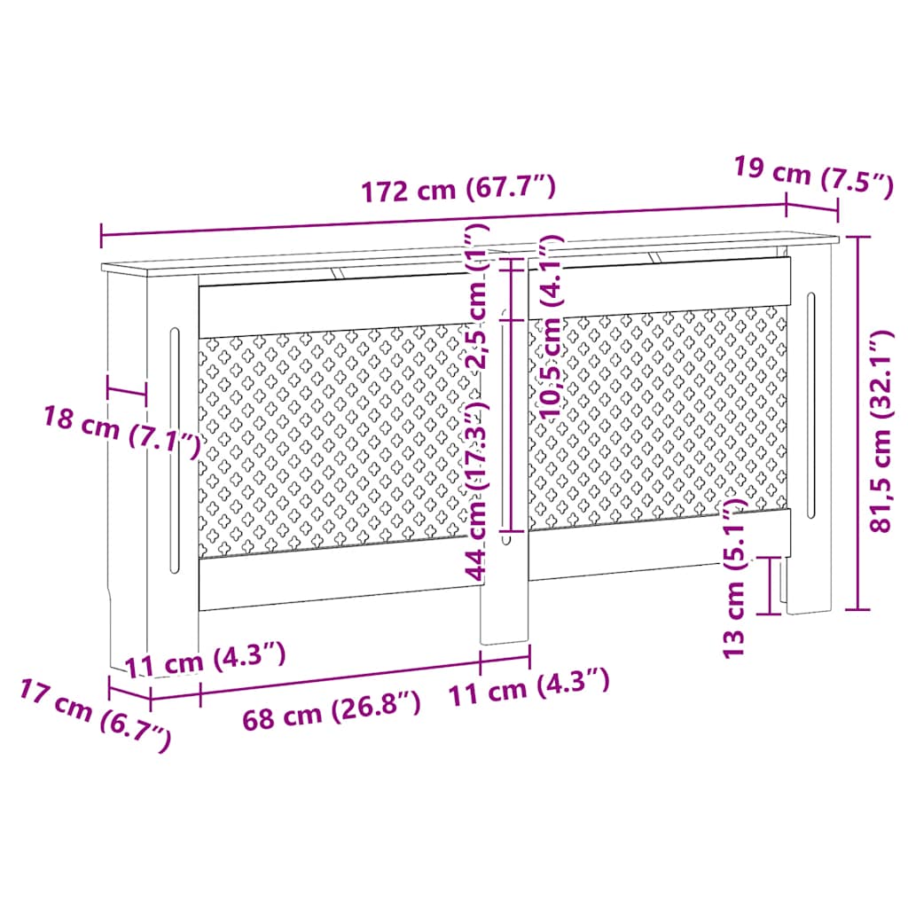 Radiatordeksler 2 stk hvit 172x19x81,5 cm MDF vidaXL