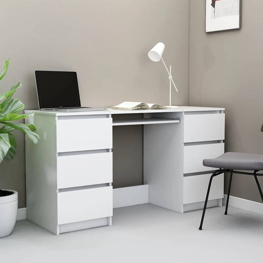 Skrivebord hvit 140x50x77 cm konstruert tre