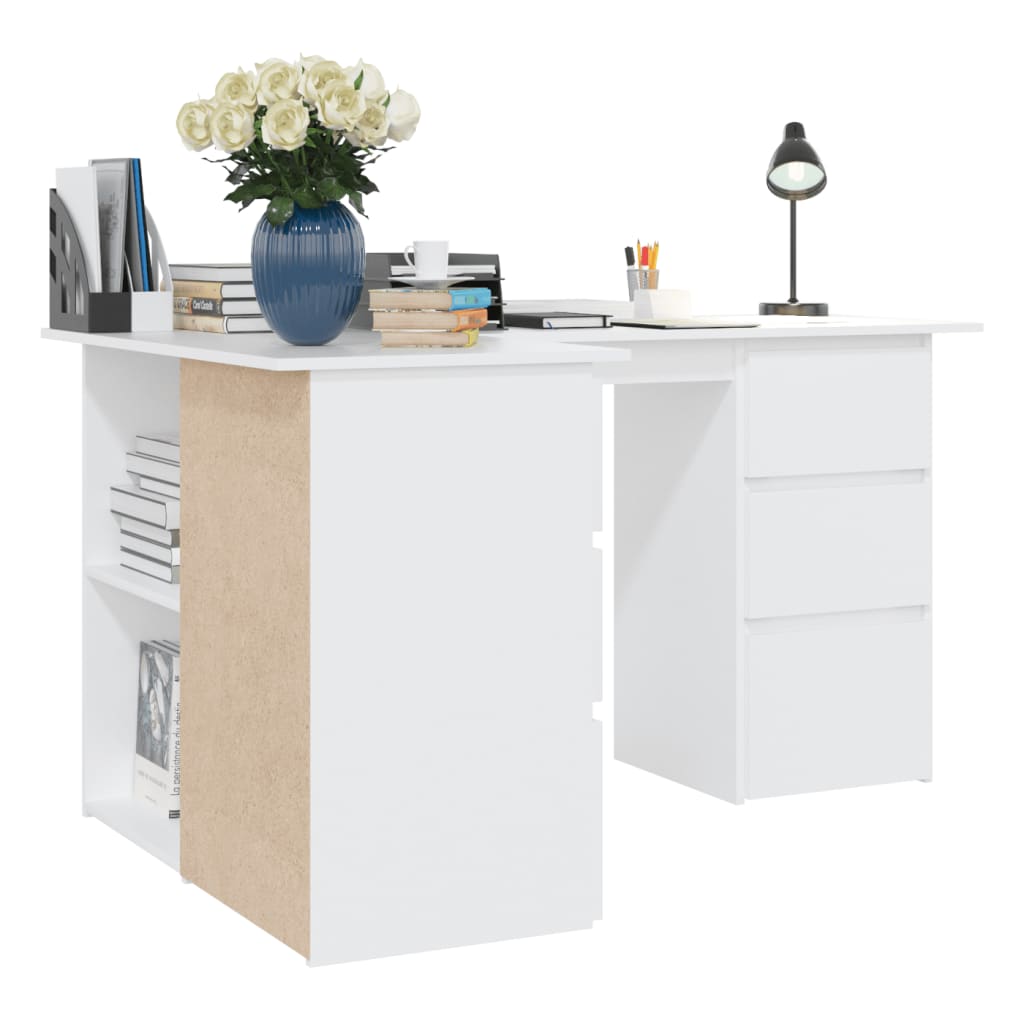 Skrivebord for hjørne hvit 145x100x76 cm konstruert tre