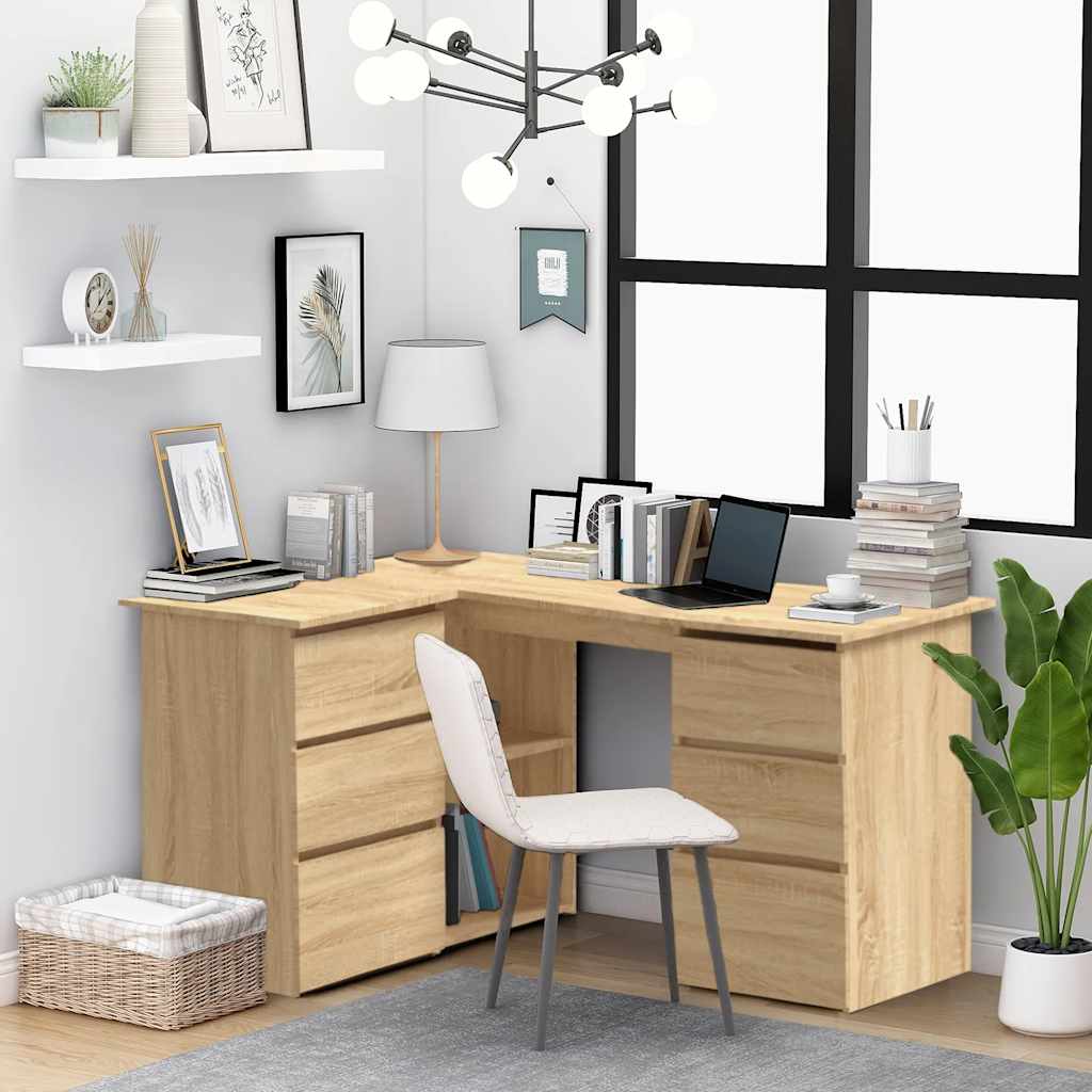 Skrivebord for hjørne sonoma eik 145x100x76 cm konstruert tre vidaXL