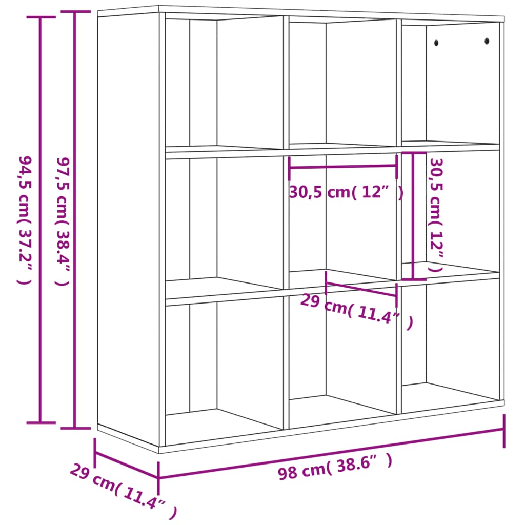Bokhylle betonggrå 98x29x97,5 cm konstruert tre