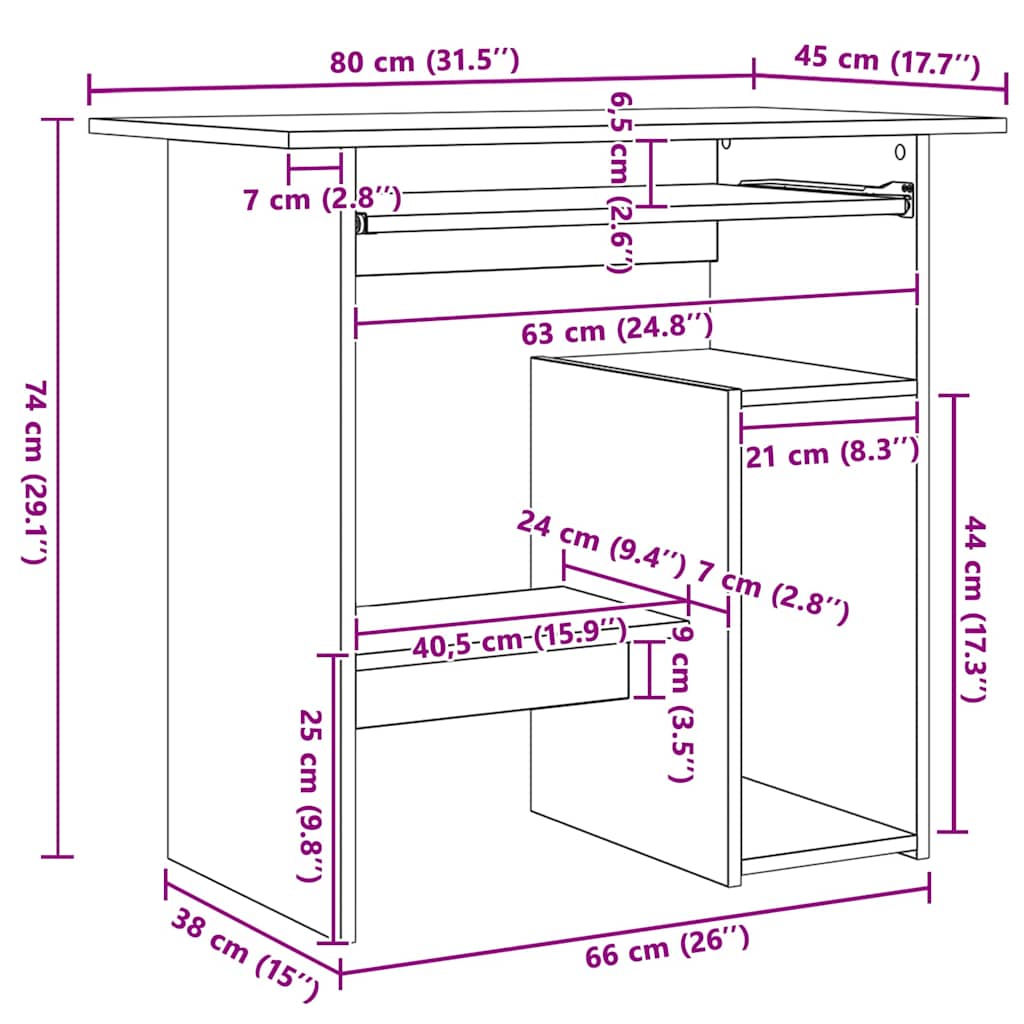 Skrivebord sonoma eik 80x45x74 cm konstruert tre vidaXL