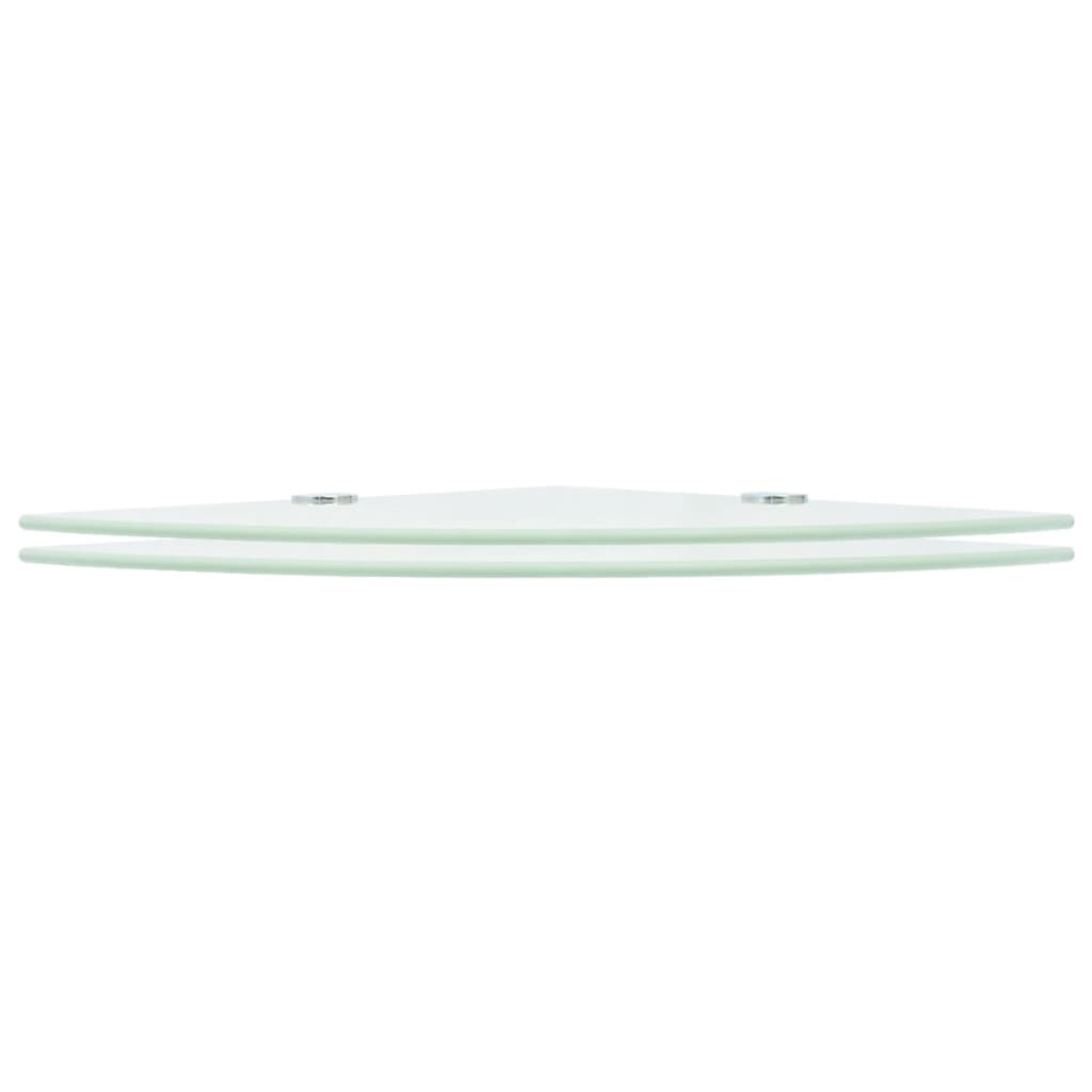 Hjørnehyller 2 stk med kromstøtter glass hvit 25x25 cm