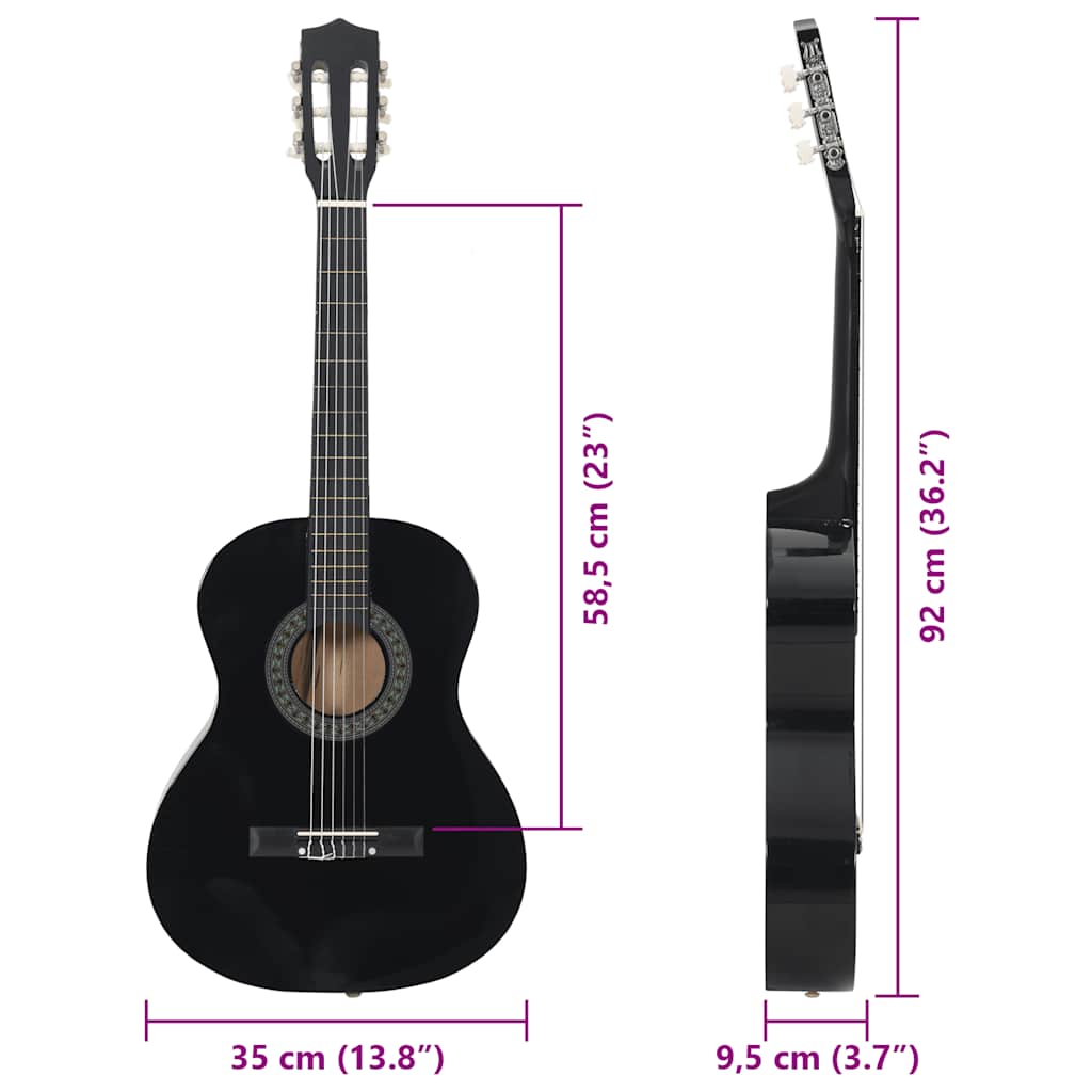Klassisk gitar for nybegynnere og barn 3/4 36" svart