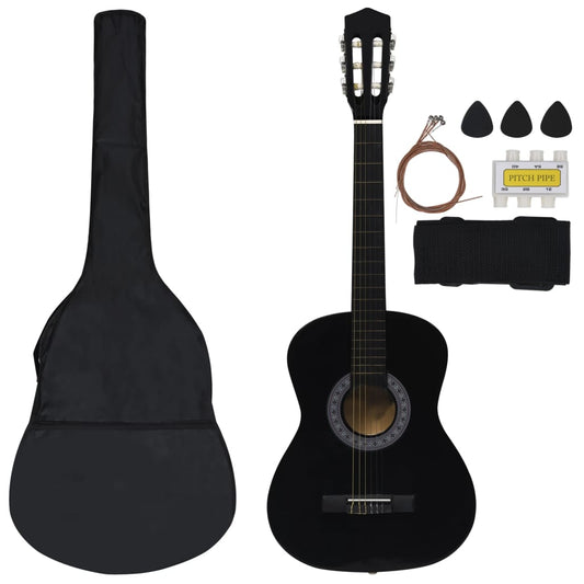 Klassisk gitar sett for nybegynnere 8 deler 3/4 36" svart