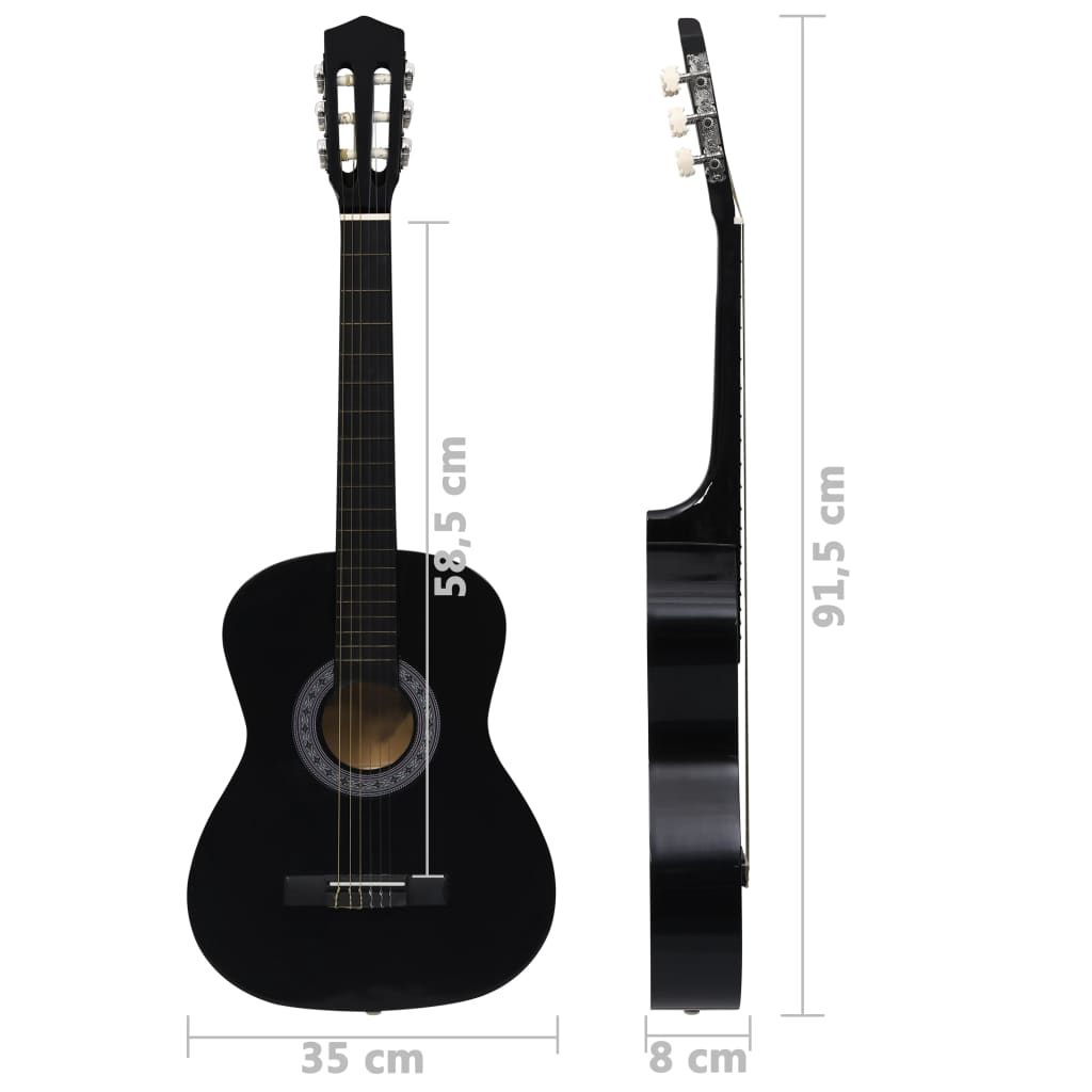 Klassisk gitar sett for nybegynnere 8 deler 3/4 36" svart