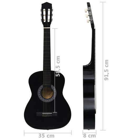 Klassisk gitar sett for nybegynnere 8 deler 3/4 36" svart