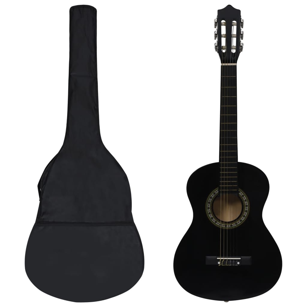 Klassisk gitar 8-delers sett for nybegynnere 1/2 34" svart