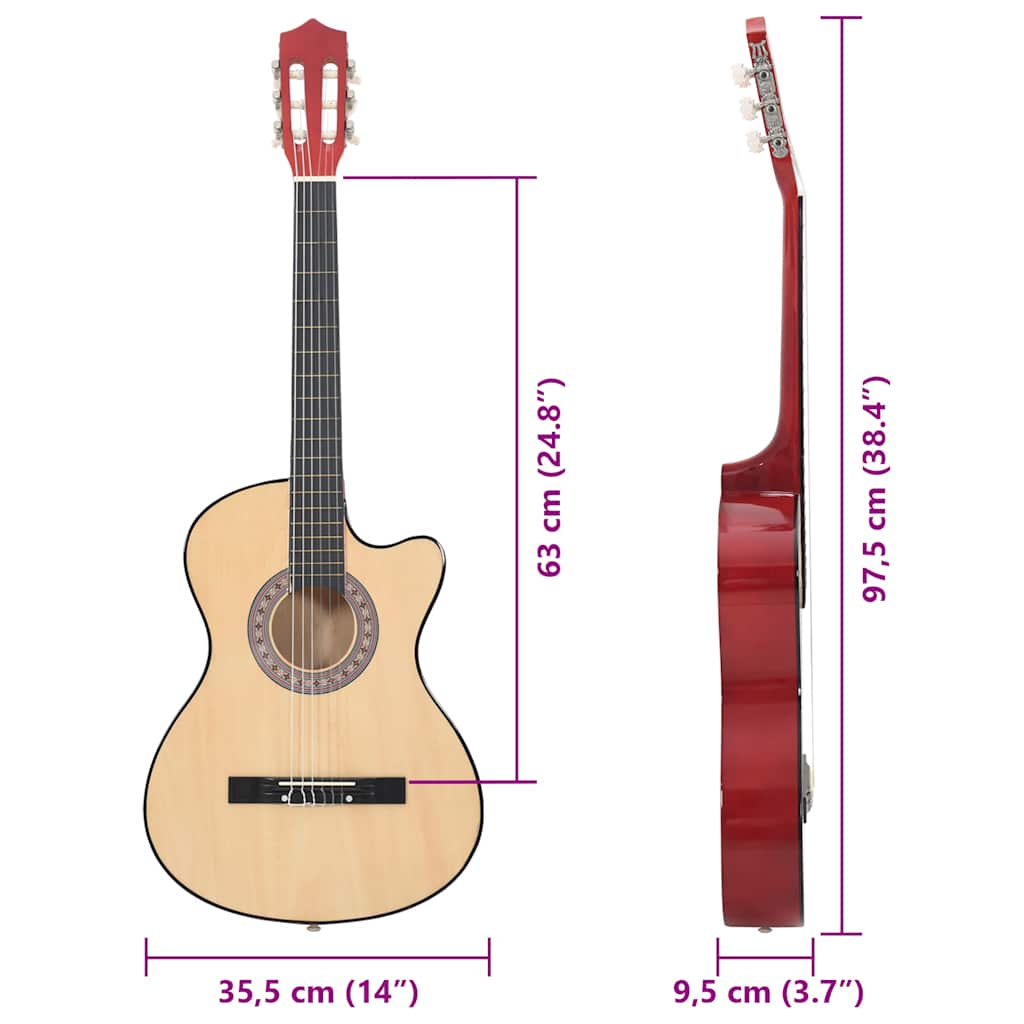 Western akustisk cutaway gitar med 6 strenger 38" lind